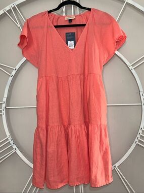 NWT Universal Thread Linen/Rayon Blend Flutter Sleeve Tiered V-Neck Mini Dress